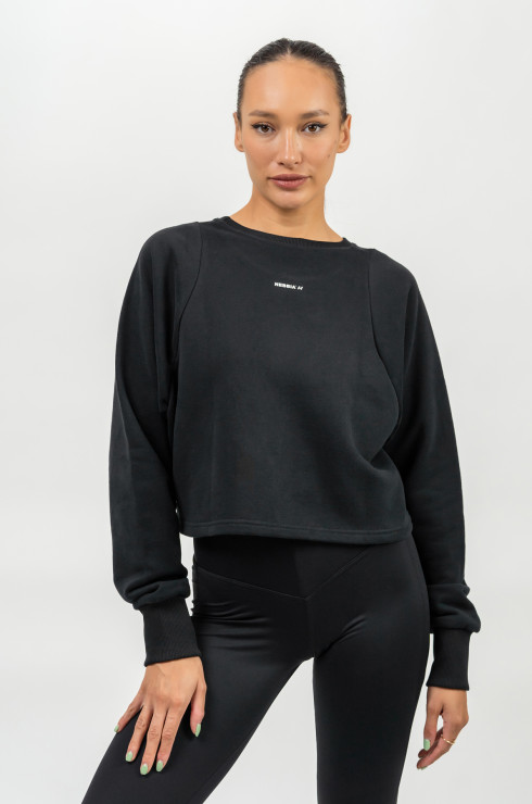 Nebbia Crop Crew Neck Sweatshirt Gym Spirit 483 - black