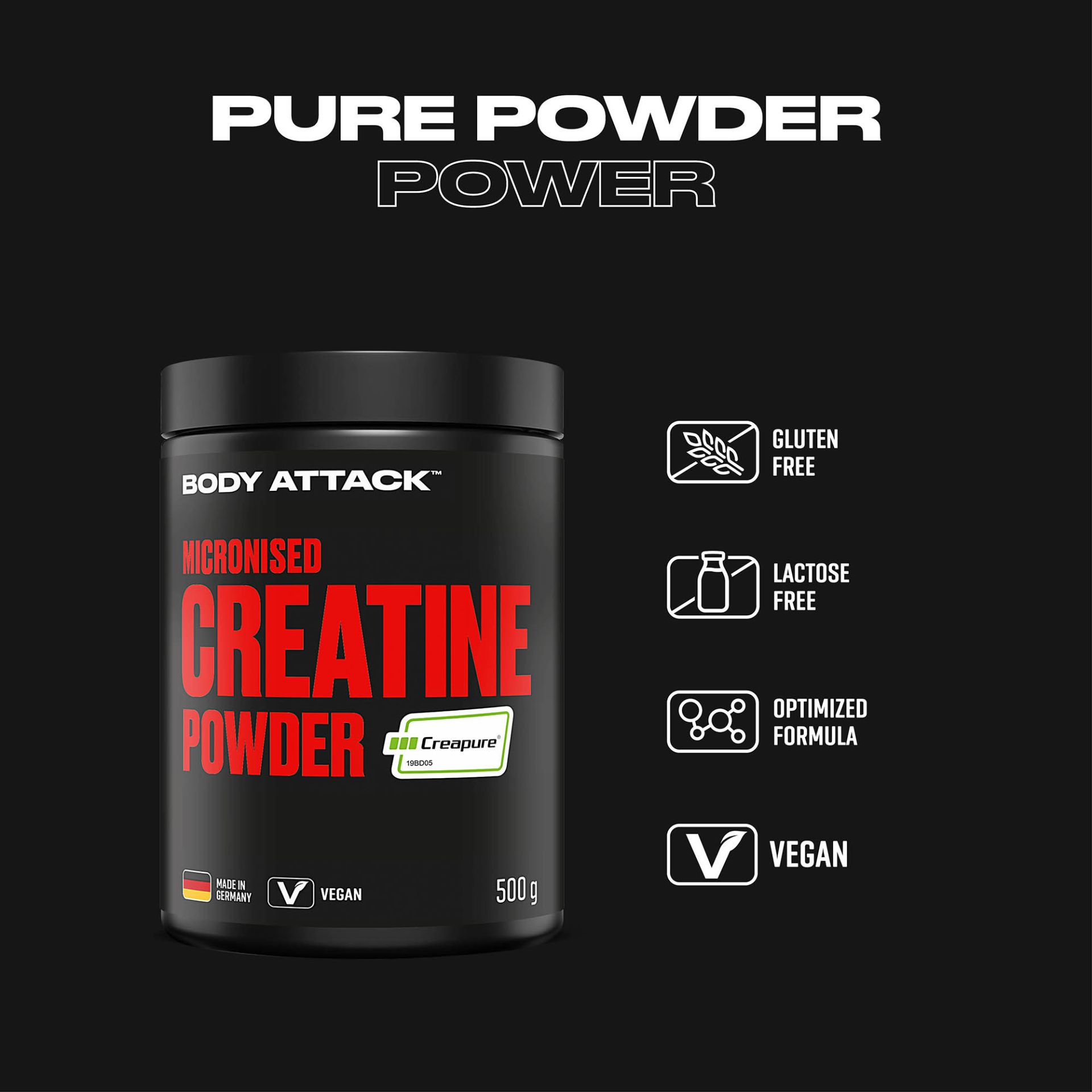 Body Attack Micronised Creatine Powder Creapure (500g Dose)