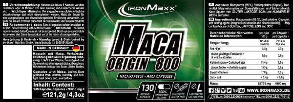 IronMaxx Maca Origin 800 (130 Caps à 800mg)