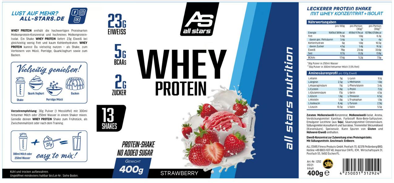 All Stars 100% Whey Protein (400G Dose)