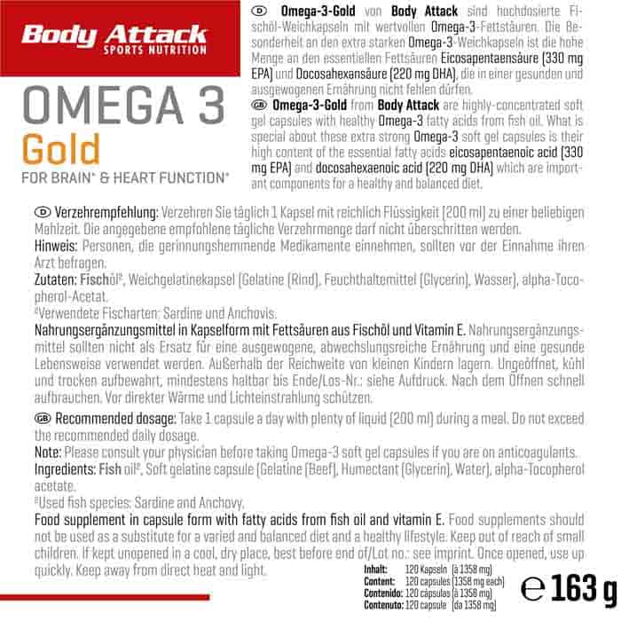 Body Attack Omega 3 Gold (120 Softgel Caps)