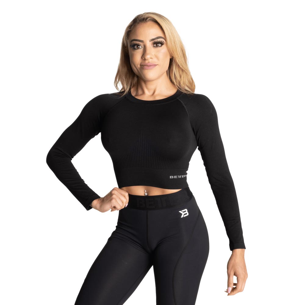 Better Bodies Rib Seamless Crop LS Black Melange