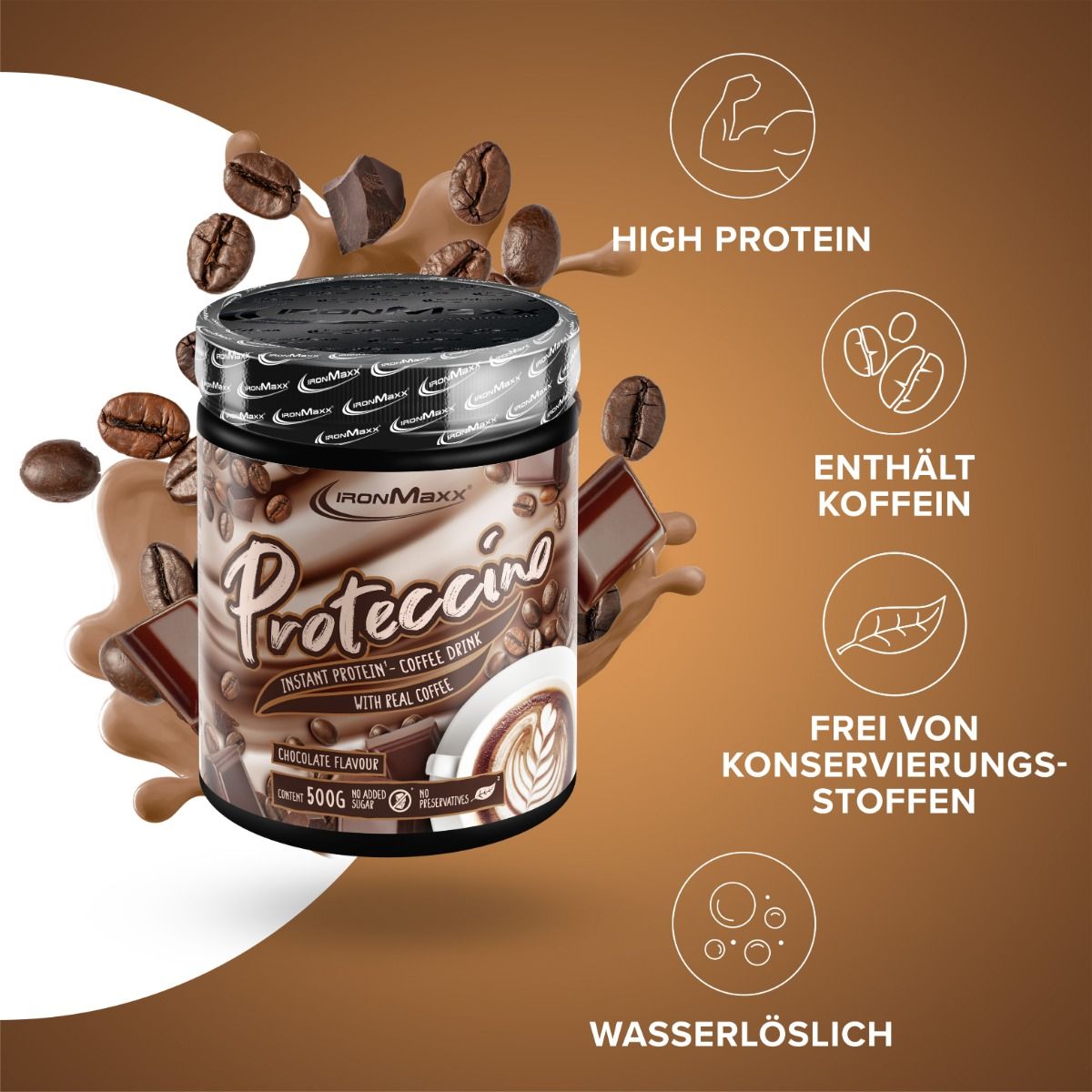 IronMaxx Proteccino Instant Protein - Coffee Drink (500G Dose)