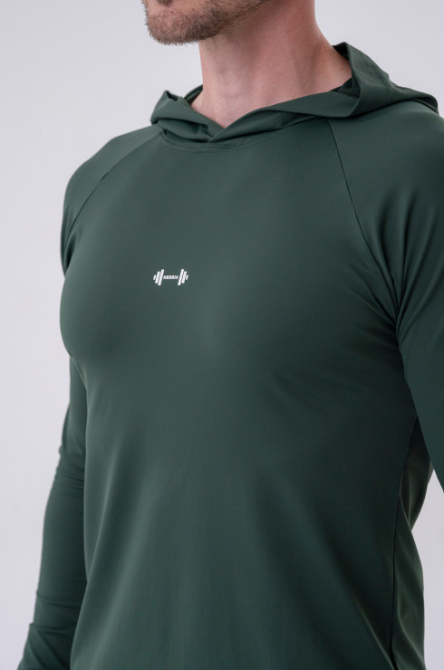 Nebbia Long-sleeve T-shirt with a hoodie 330 dark green