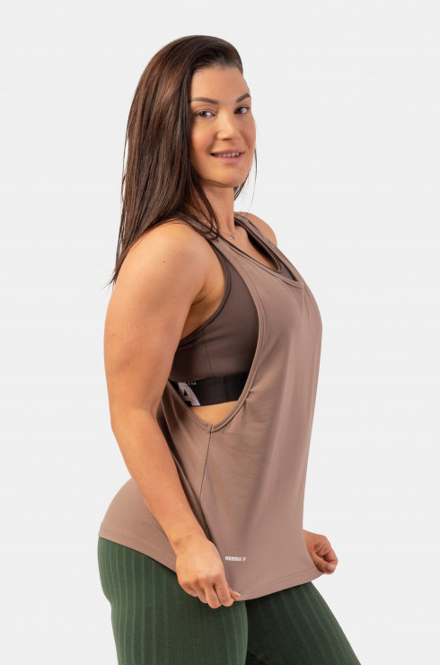 Nebbia Sleeveless Loose Cross Back Tank Top "Feeling Good" 419 brown