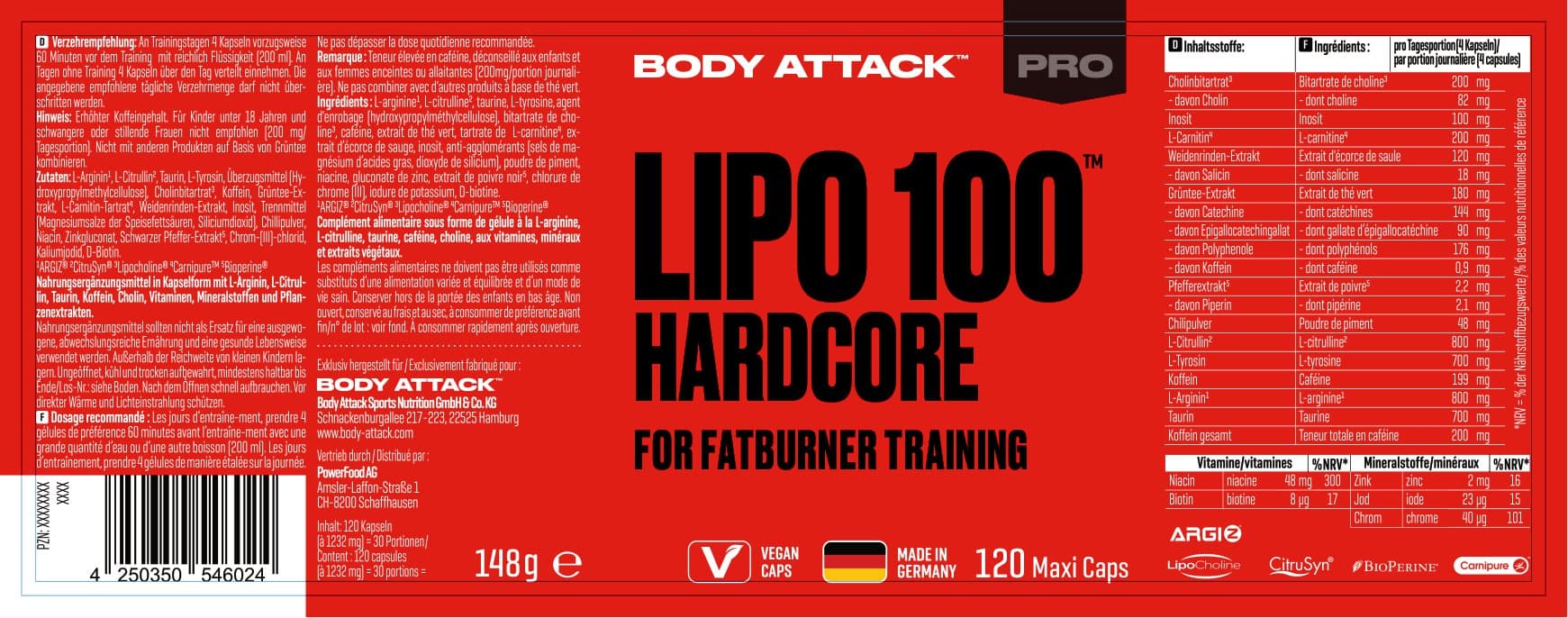 Body Attack LIPO 100 Hardcore (120 Caps)