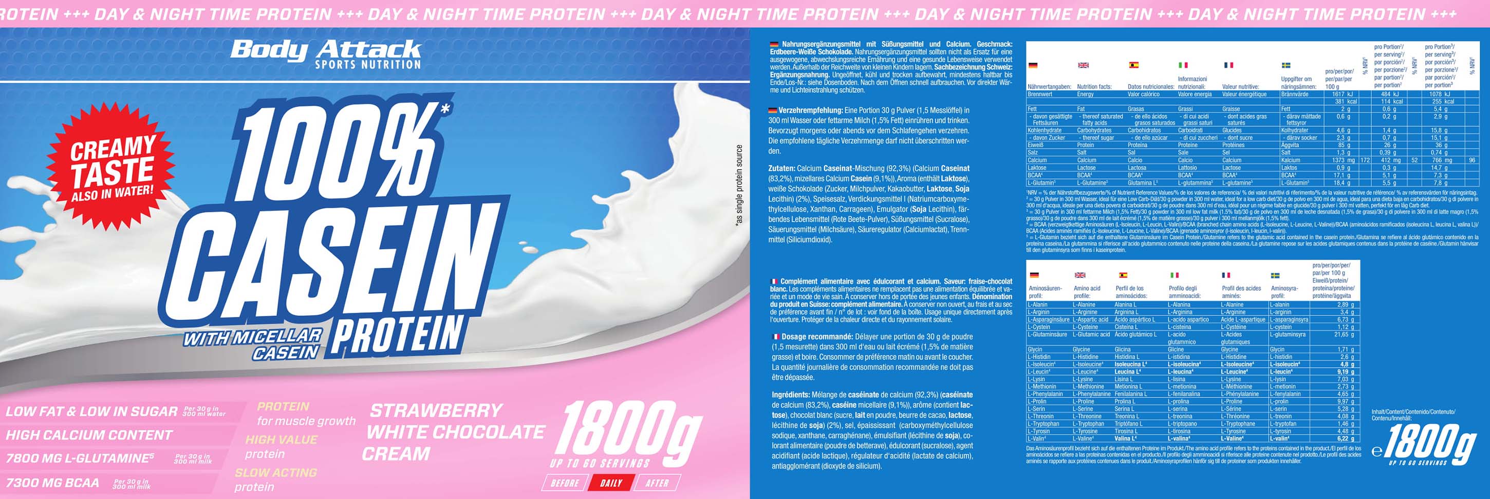 Body Attack 100 % Casein Protein (900g Dose)