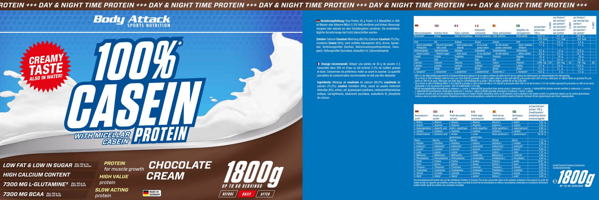 Body Attack 100 % Casein Protein (1800g Dose)