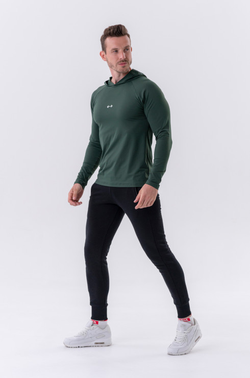 Nebbia Long-sleeve T-shirt with a hoodie 330 dark green