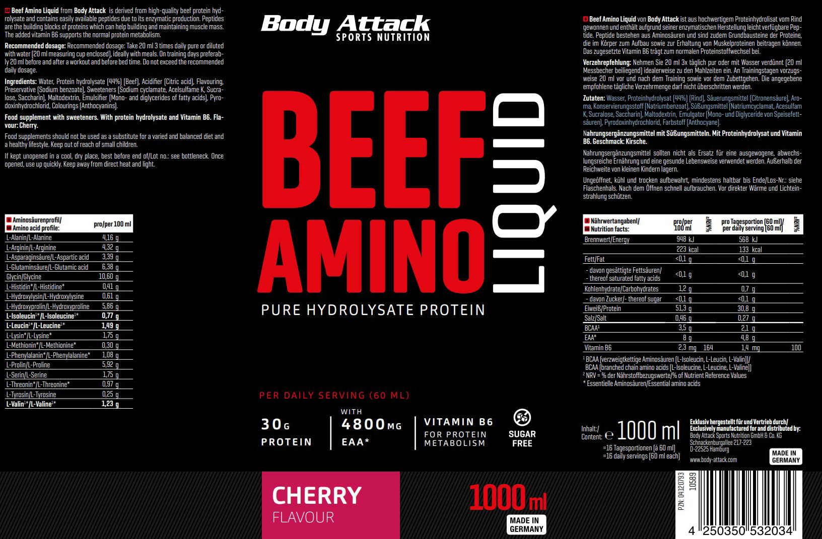 Body Attack Beef Amino Liquid (1000ml)
